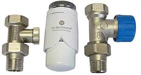 anapont Ventilset Heizkörperanschluss mit Thermostat für Heizkörper, Badheizkörper Winkel und Durchgang, Anschlussgarnitur, Ventil Armaturen (Ventilset, 180° weiß)