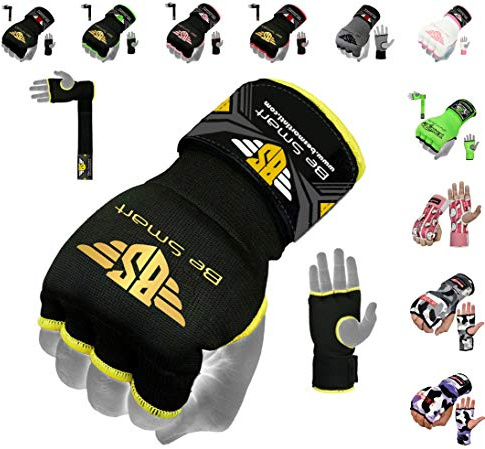 BeSmart Innere Handbandagen, Halbhandschuhe, Boxen, MMA (Mixed Martial Arts), gepolsterte Bandagen, Herren, gelb, xl