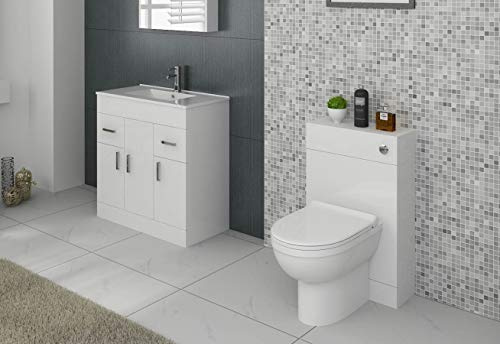 VeeBath Sphinx 1400 Combination Vanity Unit Furniture Set, Wash Basin Bathroom Sink, WC, BTW Toilet Pan, Soft Close Seat with Concealed Cistern-Gloss White(Flat Pack)