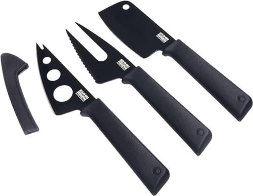Kuhn Rikon COLORI+ Non-Stick Cheese Knife Set with Safety Sheaths, Set of 3, Black