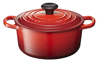 Le Creuset Horno holandés redondo de hierro fundido esmaltado, 2 cuartos de galón, color cereza