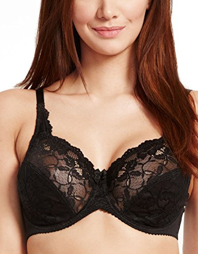 CHARNOS Womens Rosalind Full Cup Bra Size 36E in Black Polyamide 20% Cotton 12% Elastane Exclusive of Trimming and Bust Lining Non-Padded Underwired
