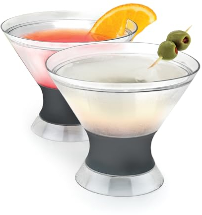 Host Coppe Refrigeranti per Martini Isolate Freeze, Bicchiere per Cocktail Senza Stelo a Doppia Parete Refrigerante Con Gel, Set di 2, Grigio