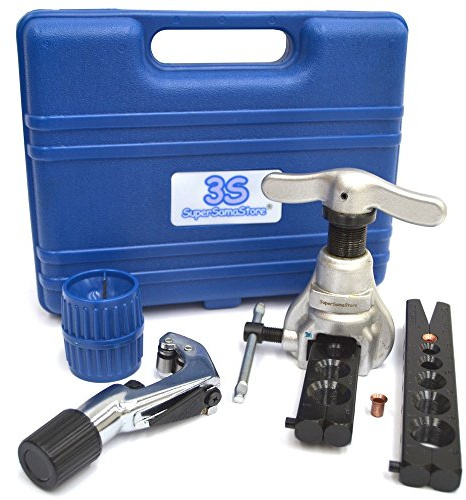 3S SuperSamaStore Dudgeonnière à Friction en Mallette avec Tête Excentrique et Embrayage, Jauges Métriques et en Pouces, Coupe-Tube et Ébavureur, Kit Utils d'Évasement Professionnelle pour CVC