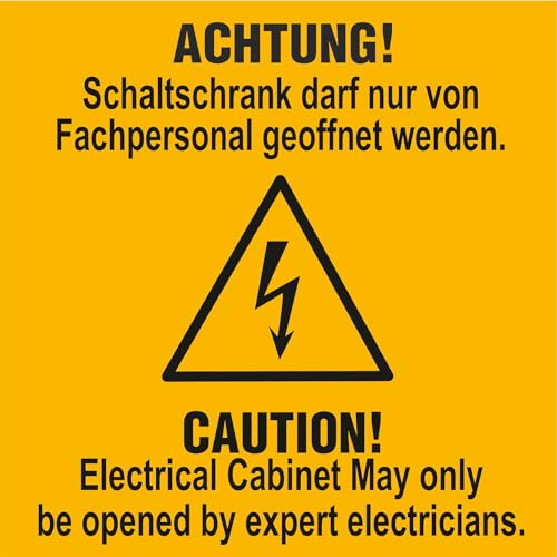 Indigos UG Aufkleber Achtung! Schaltschrank darf nur von Fachpersonal geöffnet werden Warnschild Folie - 10,5x10,5 cm - selbstklebender Sicherheits Aufkleber für Tür oder Wand