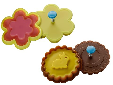 Premier Housewares Cookie Cutter and Stamp Set of 2 with Spring Handle, Rabbit and Flower Designs