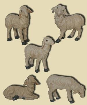 Unbekannt Krippenzubehör Schafe 5tlg. Höhe 3,9cm geeignet für 7-10cm Figuren