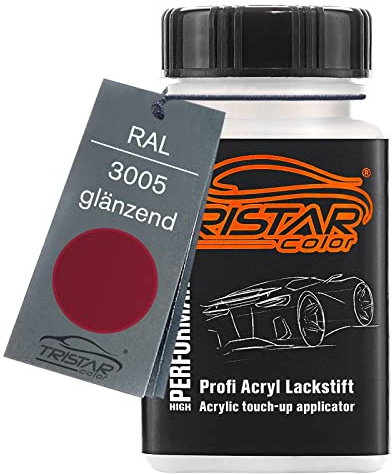 TRISTARcolor RAL 3005 Weinrot glänzend Lackstift | Lackfläschchen mit Pinsel, 50 ml, schnelltrocknend