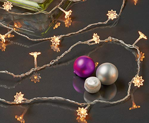 hellum Micro Lichterkette Stecker mit Sternen, 60 Lichter warmweiß, außen | Lichterkette innen strombetrieben mit transparenten Eisblumen, beleuchtet 6,78m Kabel transparent für Fenster <59lm 586602