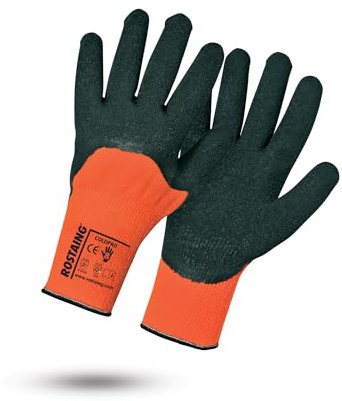 ROSTAING Gants COLDPRO - Paire de gants Chaud de Chantier par Temps Froid - Pour Tous les Travaux abrasifs du BTP et la Construction - Gants de Manutention adapté à la Maçonnerie - Gant Orange et Noir