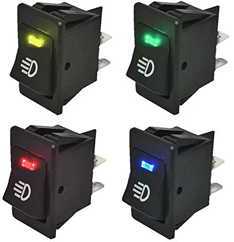 E Support™ 4 X 12V 35A bleu jaune vert rouge voiture lumi¨¨re de brume bouton d'¨¦clairage de l'interrupteur ¨¤ bascule LED 4 broches
