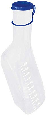 Urinflasche Männer, eckig, autoklavierbar, durchscheinend, blauer Deckel, 1 Liter