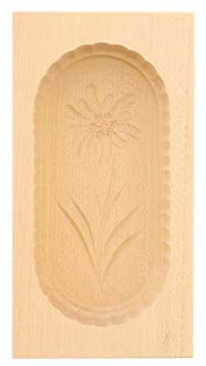 HOFMEISTER® molde de mantequilla para 250 g de mantequilla, 19 cm, motivo edelweiss, hecho a mano en Alemania, molde de mantequilla para decorar, forma de dintel cuadrado, madera de arce local