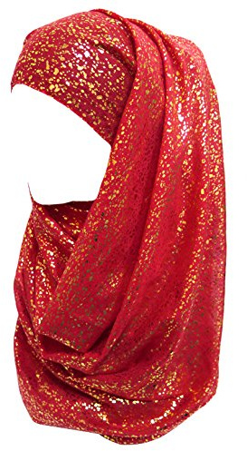 Sparkle Shimmer Gold Glitter Women's Hijab Muslim Head Wrap Scarf Shawl Lightweight (Red)