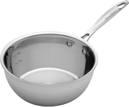 Scanpan Fusion 5 Stainless Steel 2 QT Sauteuse Without Lid – Aluminum Core, Measuring Units, Drip-Free Rim, 18/10 Steel Interior, Oven Safe 480°F, All Cooktops, Induction, Silver