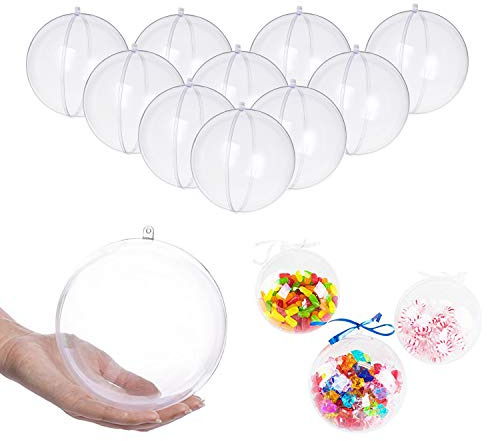 uniqled klar Kunststoff befüllbar Weihnachten DIY Craft Ball Ornament – 10 Stück, Plastik, farblos, 100 mm