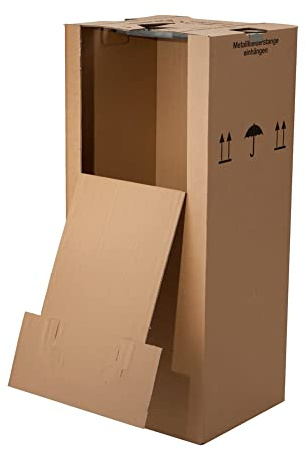BB-Verpackungen 1x Kleiderbox MAXI 612 x 522 x 1370 mm 2-wellig (1 Stück) - großer Kleiderkarton mit Metallstange, Grifflöcher und bis 60kg Traglast