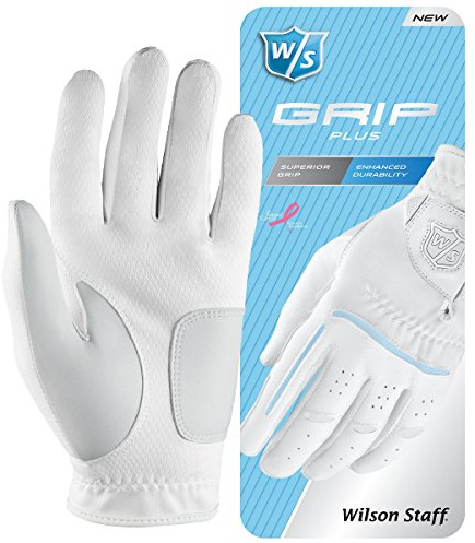 Wilson Staff Women's Golf Glove, Cabretta leather, Size: L, Left hand, Ladies' Left Hand, White, Grip Plus, WGJA00940L