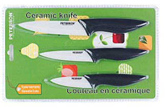 New Peterson Housewares CE0956009S 3 Piece Ceramic Knife Set, 3/4/5, Black