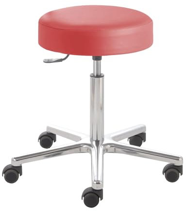Prova Nova GmbH Roll- und Drehhocker puffi® 4101, Sitzhöhe ca. 53-73 cm, Rundsitz, Rollen/Bodengleiter:weiche Radbandage, Polsterdekor:Stamskin Karmin-rot