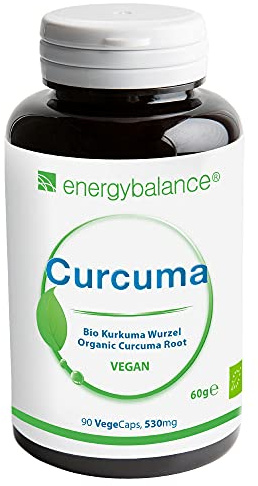 EnergyBalance Curcuma longa Bio Natürlich - Kurkuma Kapseln - zertifizierter Biologischer Anbau, Vegan, ohne Zusätze - 90 VegeCaps à 530 mg