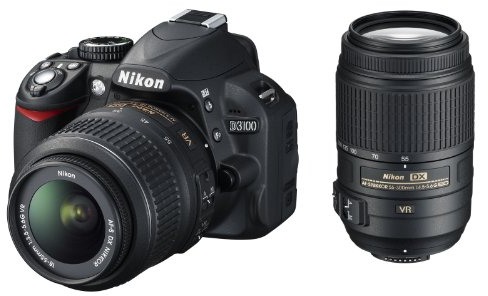 Nikon D3100 Appareil photo numérique Reflex 14.2 Kit + Objectif 18-55 mm VR + Objectif 55-300 mm VR Noir