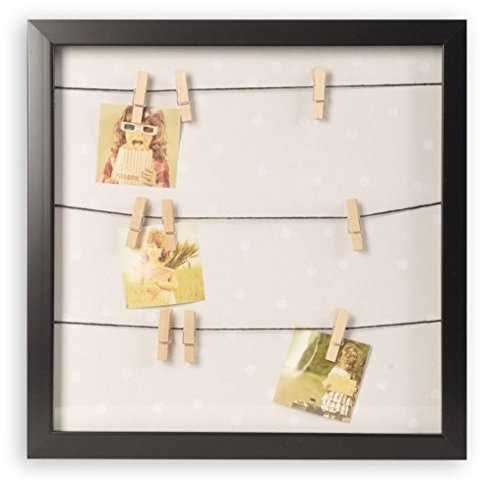 AVENUELAFAYETTE Cadre Photo ou mémo pêle-mêle Mural 3 Fils et Pinces à Linge - 30 cm - Noir