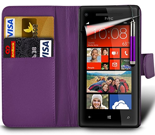London Gadget Store Alcatel One Touch Pop 4 5051X Premium PU Leather Wallet Flip Skin Case Cover in DARK PURPLE with RETRACTABLE Capacitive Stylus Touch Screen Pen