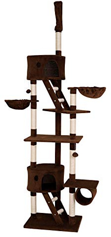 lionto XXL Klösträd för katter med sisal & plysch, höjd 230–250 cm, kattträd med plyschbollar inkl. bjällra, hängmattor, tunnel & kojor, passar små & stora katter, brun