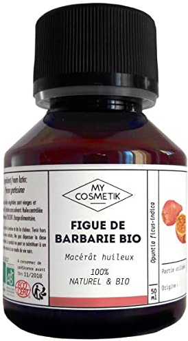 MyCosmetik - Macérât huileux de Figue de Barbarie - BIO AB Issue de l'agriculture Biologique - 100% pure et naturelle - Fabriqué en France - Soins anti-âge - 100 ml
