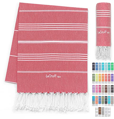 LeStoff Telo per hammam di alta qualità, 100% cotone biologico, prelavato, sostenibile, assorbente e ad asciugatura rapida, per spiaggia, bagno, doccia, yoga, spa e viaggio (95 x 180 cm, rosso)