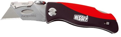 BESSEY Erdi Cuttermesser DBKPH-EU | 160 mm | 28 mm Schnittlänge | Robustes Klappmesser mit integriertem Klingenfach und Schnellwechsel für effizientes und unterbrechungsfreies Arbeiten