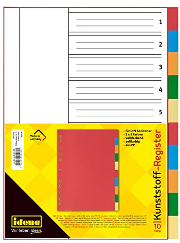 Idena 300230 - Register für DIN A4, aus Kunststoff, 10-teilig, volldeckend, bunt, 1 Stück