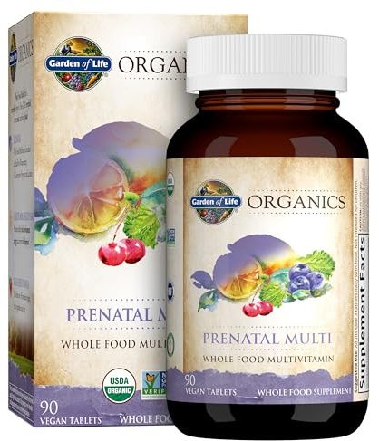 Garden of Life Organics Prenatal Multivitamin with Folate, B6, B12, D3 & Iron – Prenatal Vitamins for Women with Energy Metabolism Support for Healthy Fetal Development, Non-GMO, Vegan, 30 Servings