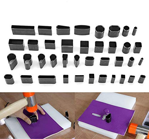 Yosoo Kit 39 Stück Schneidewerkzeug für Leder, Handarbeit, Lochformen, hohl, Punch aus Metall, Bohrhammer, Henkellocheisen, Ausstechformen für einzigartiges Design-Handwerk, + Box