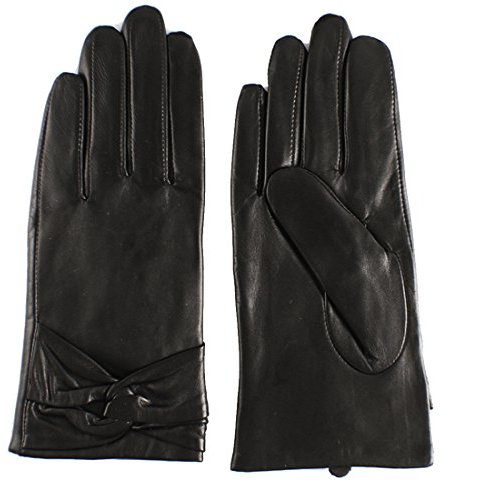 Nappaglo Damen Traditionelle Lammfell Leder Handschuhe Kaschmir-Futter Touchscreen Winter Warm Nappaleder Handschuhe (M (Umfang der Handfläche:17.8-19.0cm), Schwarz(Touchscreen))