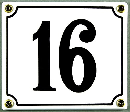 Buddel-Bini Wetterfestes Emaille Hausnummernschild 16 weiß 12x14 cm sofort lieferbar Hausnummer Emailleschild