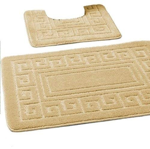 EDS Luxury 2 Piece Greek Bath Mat Set Non Slip Ultra Soft Bathroom Mats Water Absorbent Bath Mats Machine Washable Rug Toilet Mat for Bathroom Floor (Mocha)