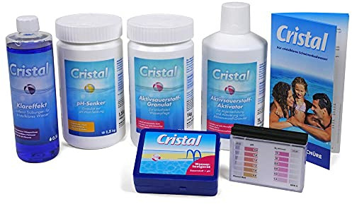 Cristal Poolpflege-Set Sauerstoff 4,1 kg - Wasserpflege Starter Set, Körnig, für die chlorfrei Pool Pflege