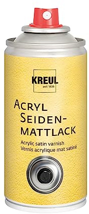 KREUL 830150 - Acryl Seidenmattlack, 150 ml Spraydose, farblos, nicht gilbend, universell einsetzbarer seidenmatt trocknender Schutzlack für Pappe, Holz, Glas, Porzellan, Keramik