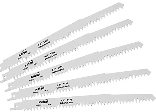 KATSU Lama per Seghetto Alternativo 9,5 240mm 5TPI, Confezione da 5 Set di Lame per Sega Universale per Potatura Legno per Tagliare Legno PVC 138963