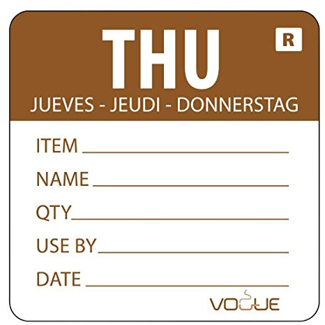 Hygiplas Removable Food Label - Day of the Week Thursday (500 Pack) - Leave No Residue - Ideal for Food Organization and Storage L069 | Peels off cleanly leaving zero sticky residue; supplied on a single roll to streamline daily kitchen stock management.