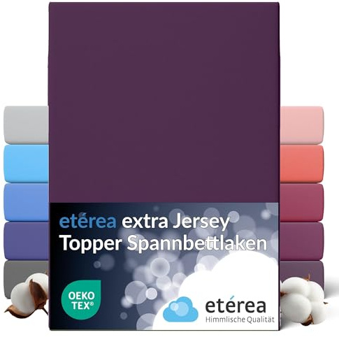 etérea Premium Topper Spannbettlaken 180x200cm – 200x220cm Pflaume – extra Jersey Spannbetttuch bis 10cm Höhe und 220 cm Länge – 160 g/m² schwere gekämmte Baumwolle – Topper Bettlaken