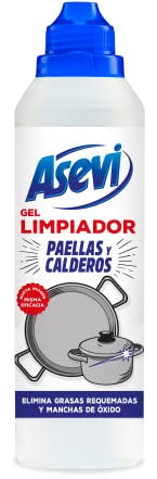 Asevi Limpiador Paellas y Calderos - Gel Desengrasante - Limpia, Desincrusta y Abrillanta - Ideal Paellas y Ollas - Máxima Eficacia - Elimina Manchas Óxido y Cal - Sin Perfume - Envase de 450 ml