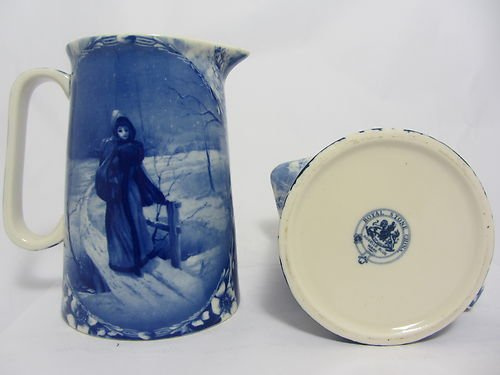Royal Stone Flow Blue 5.5 Jug in The Design of Lady On A Bridge