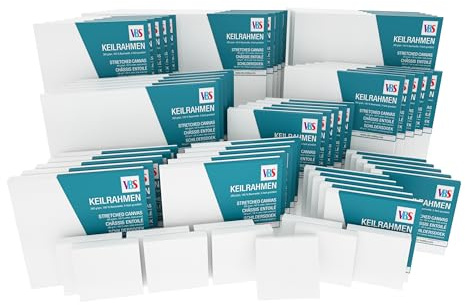 VBS XXL Keilrahmen Mega-Pack 9 Größen 380 g/qm 60 Stück aus Baumwolle Leinwand zum Bemalen Acryl-, Öl-, Aquarellfarbe Malbrett