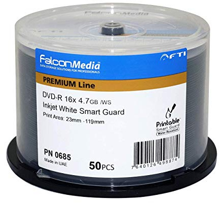 FalconMedia SmartGuard Lot de 50 DVD-R imprimables à jet d'encre, Blanc, 16x, 4,7 Go