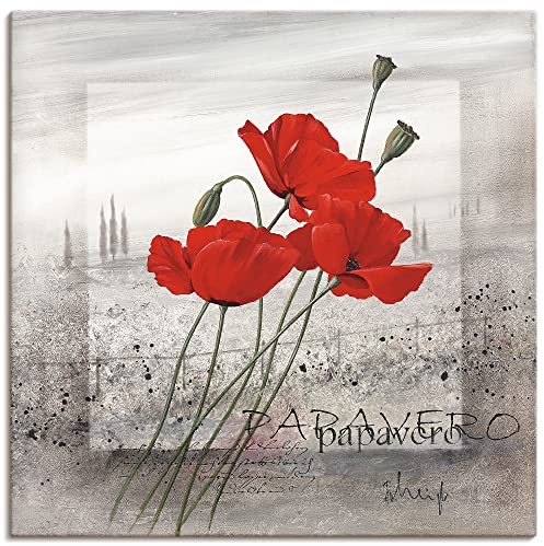 ARTLAND Wanddeko Leinwand Bilder Wandbild Pflanzen Blumen Mohnblumen Rot Nebel Blumenwiese Landschaften Italien Q5JU