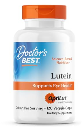 Doctor's Best Lutein Supplement 20mg with Trans Zeaxanthin - Lutein for Eyes, Eye Health Vitamins for Men & Women, Vision and Macular Health Support Capsules, OptiLut Marigold Flower - 120 Veg Caps