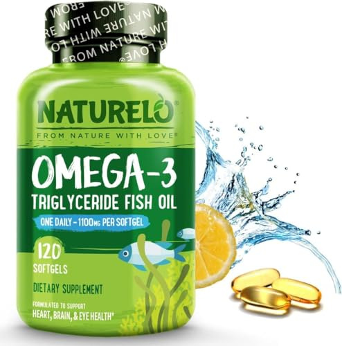 NATURELO Omega-3 Fish Oil with Enteric Coating | 120 Softgels | 4 Months | Enteric-Coated Softgel | Triglyceride Form | Wild Alaskan Pollock | One a Day